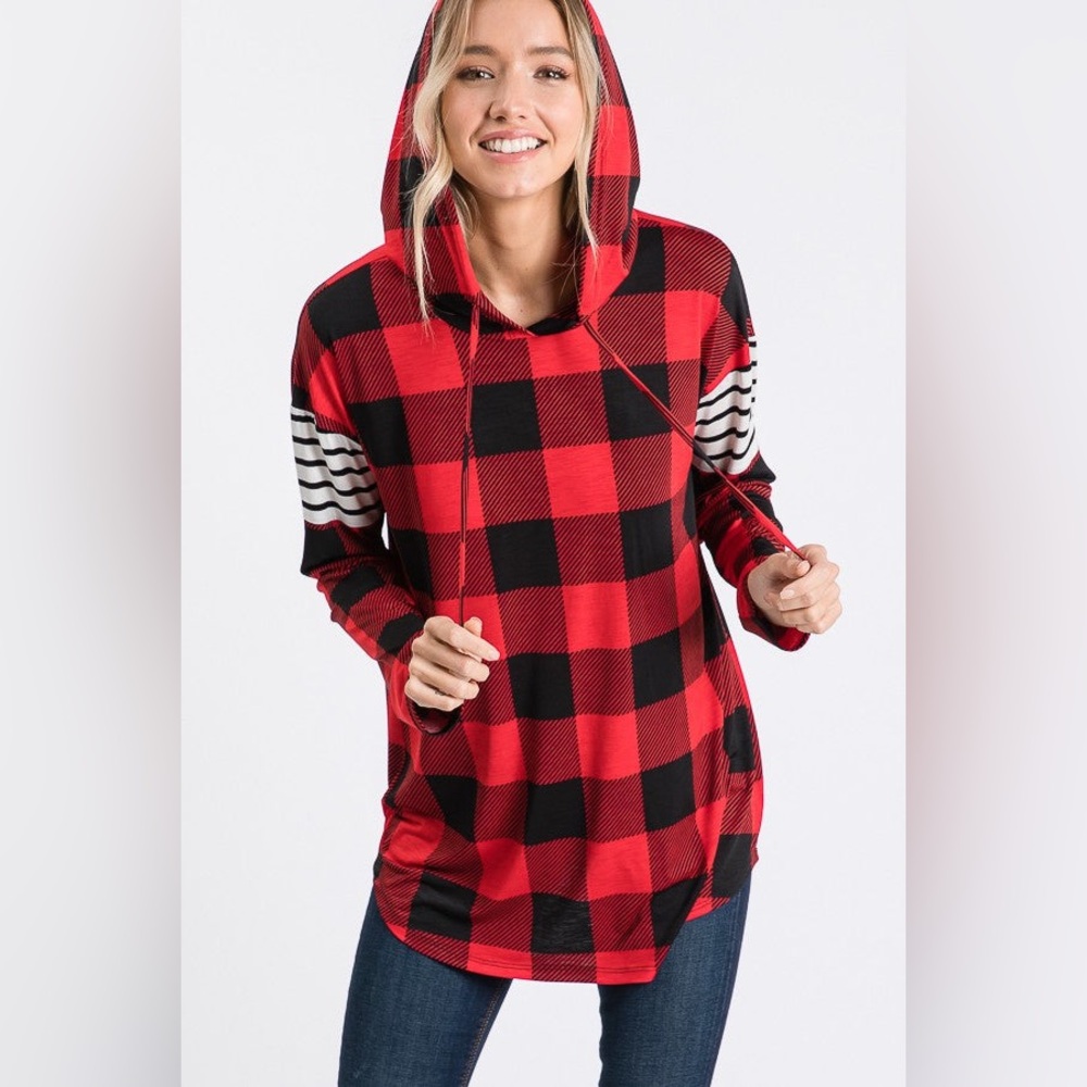Hemish USA Black/Red Buffalo Plaid Lightweight Hoodie